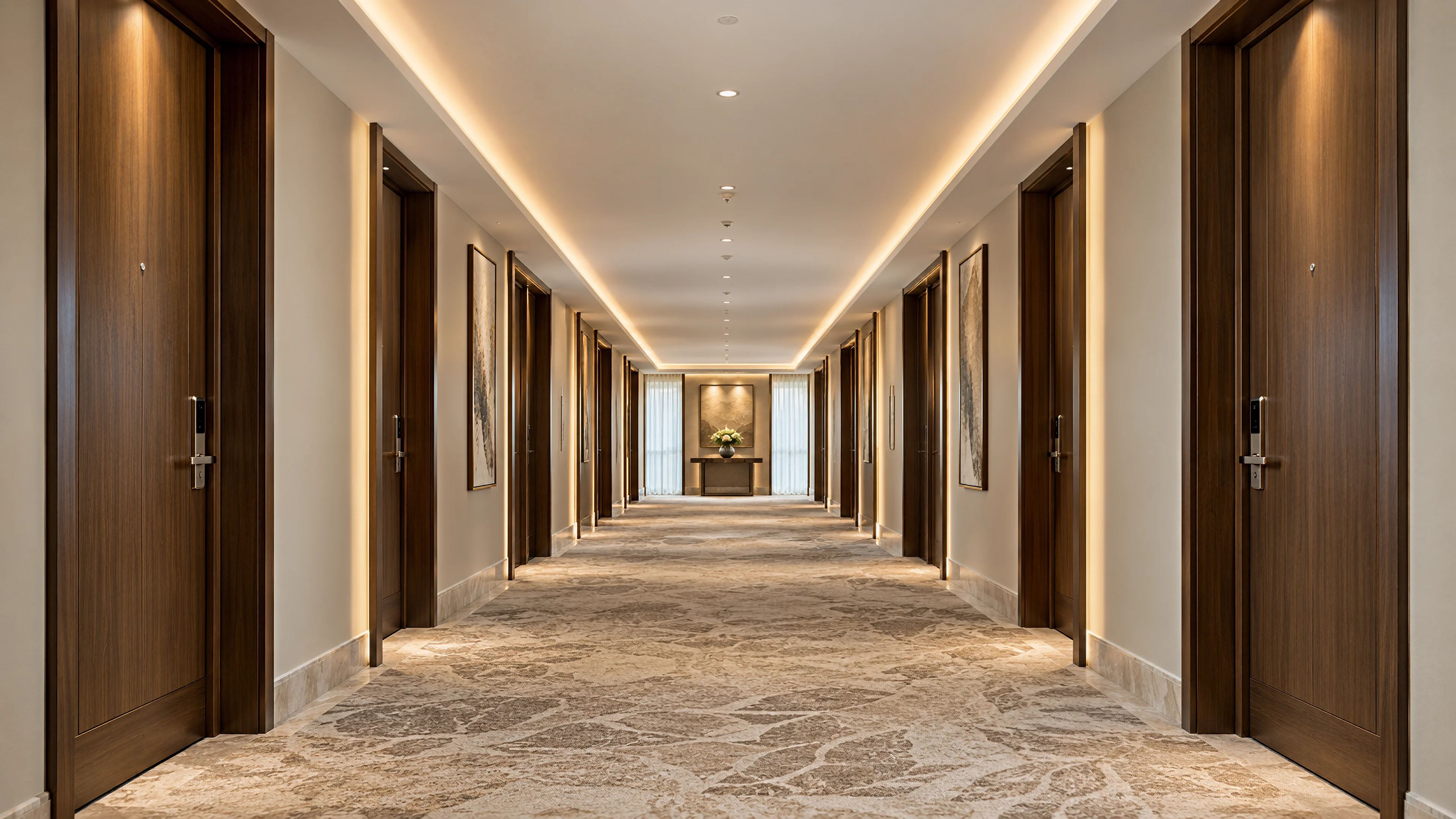 Hotels: a finished gypsum board ceiling