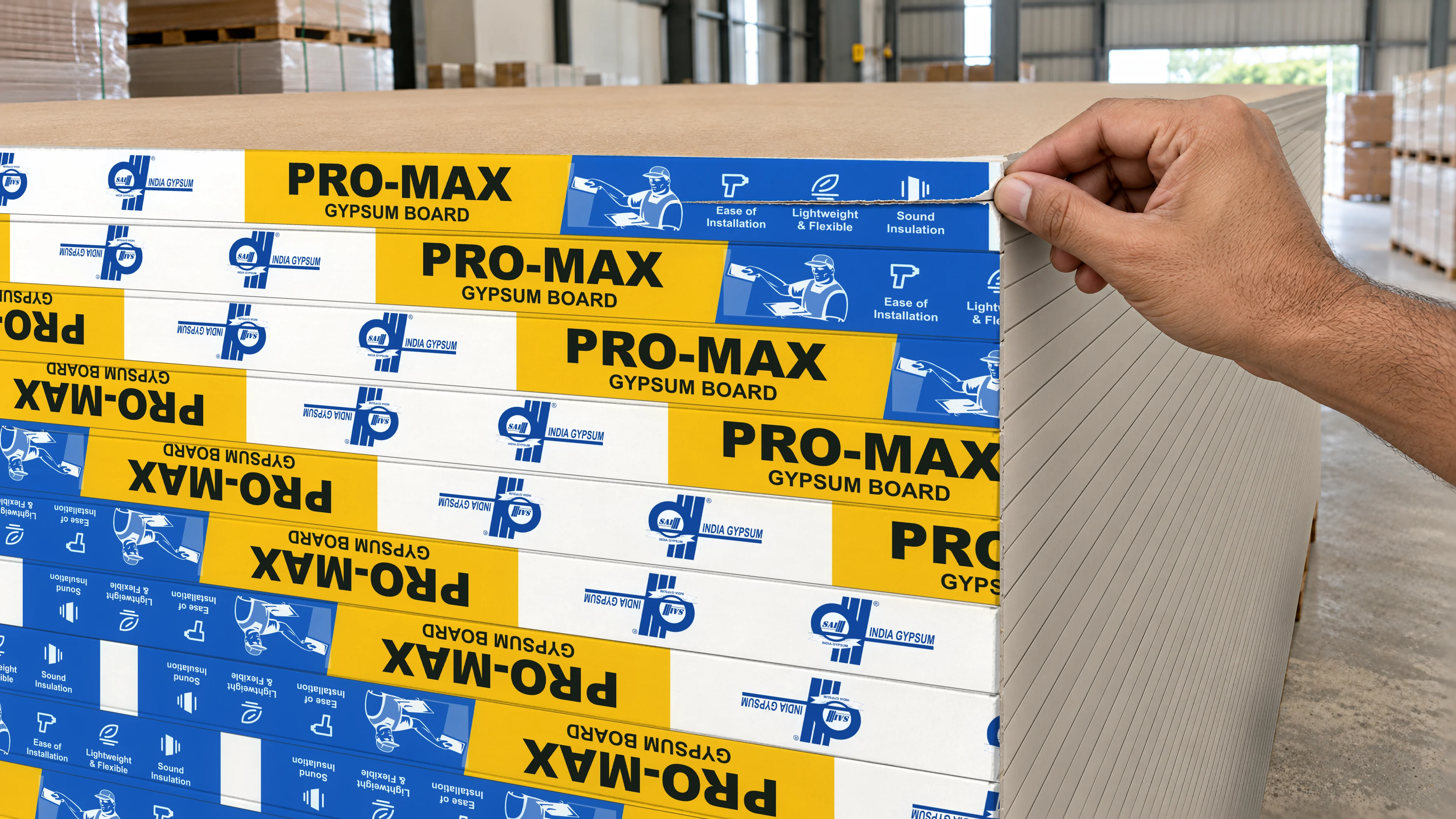A hand starts the tear at the end of the top PRO-MAX tape; the tape opens along its middle line